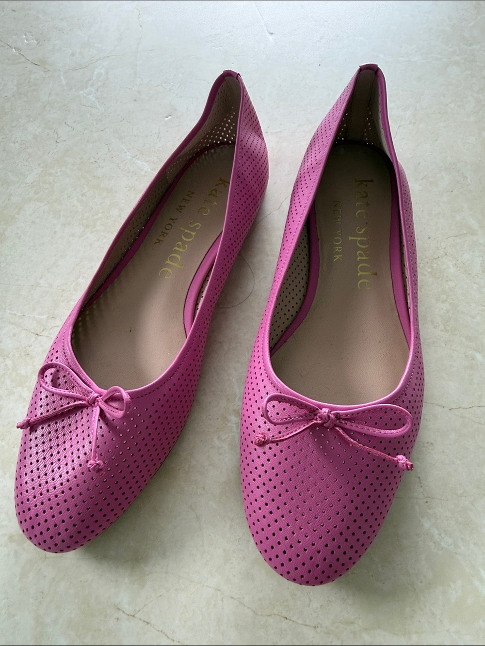 kate spade Pink Perforated Bow Ballet Flats
